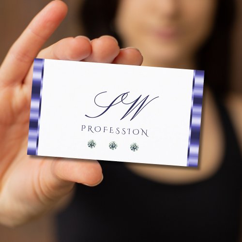 Stylish Blue and White Sparkling Jewels Initials Business Card