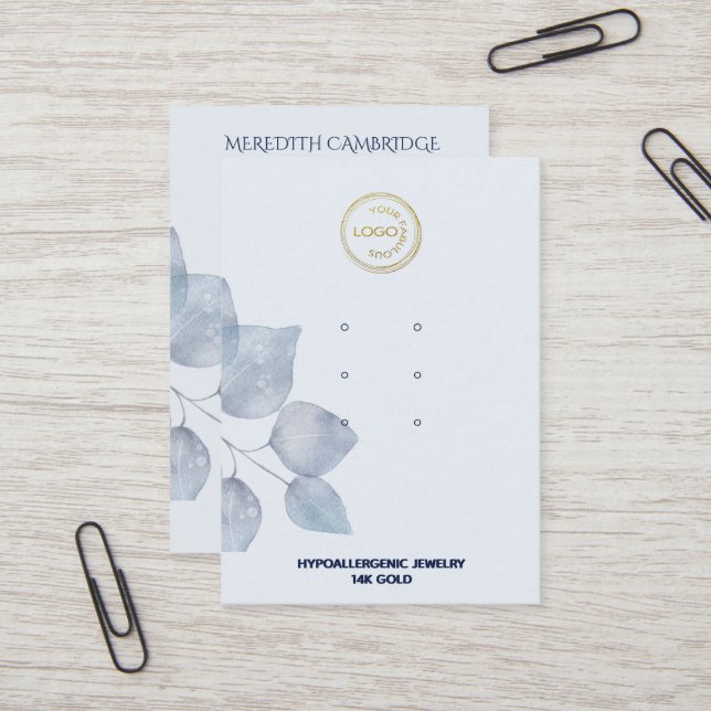 Stylish Blue  Botanical Necklace Display  Business Card (Front/Back In Situ)