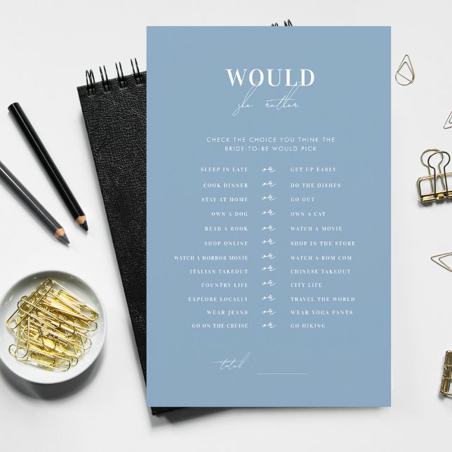 Stylish Blue Bridal Shower Would She Rather Game (Creator Uploaded)