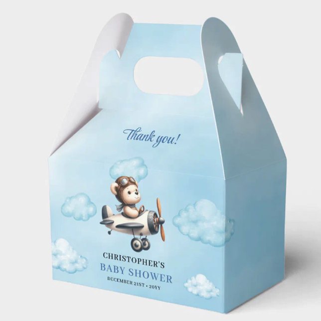 Stylish Blue Brown Teddy Bear Pilot Baby Shower  Favor Boxes (Stylish Blue Brown Teddy Bear Pilot Baby Shower Favor Box

)