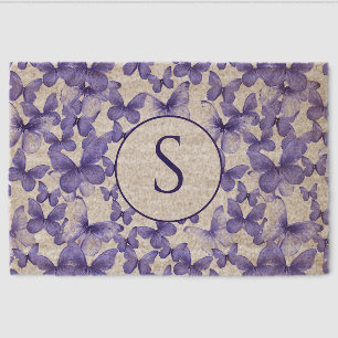 Stylish Blue Butterflies Pattern Custom Monogram Fiber Doormat