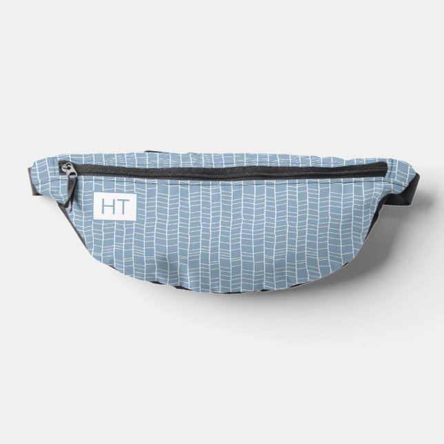 Stylish Blue Chevron Monogram Initials Fanny Pack (Lay Down)
