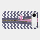 Stylish Blue Chevron With Zipper & Pink Ladybug iPod Touch Case (Back (Horizontal))