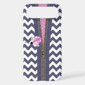 Stylish Blue Chevron With Zipper & Pink Ladybug iPod Touch Case (Back)