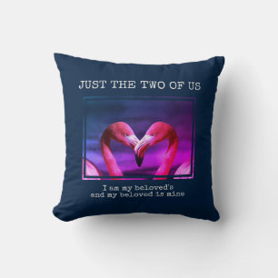 Stylish Blue Christian Flamingo Couples Throw Pillow