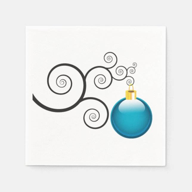 Stylish Blue Christmas Ornament Paper Napkins (Front)