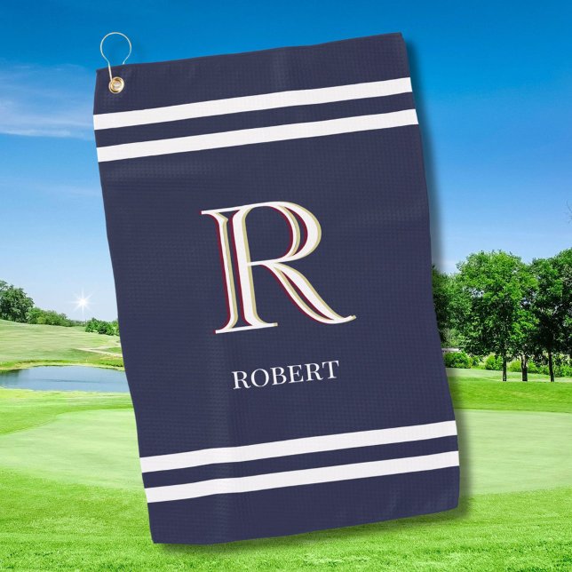 Stylish Blue Custom Personalized Monogram Name   Golf Towel (Creator Uploaded)