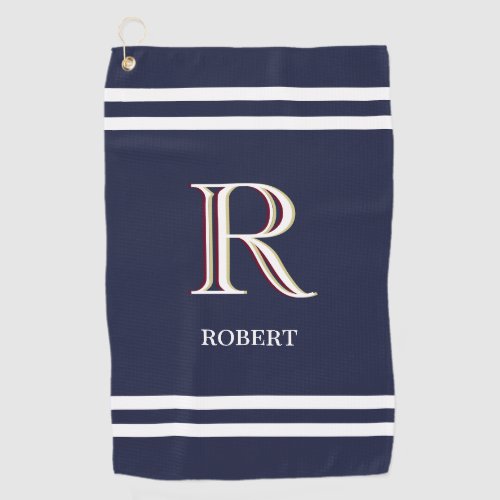 Stylish Blue Custom Personalized Monogram Name   Golf Towel