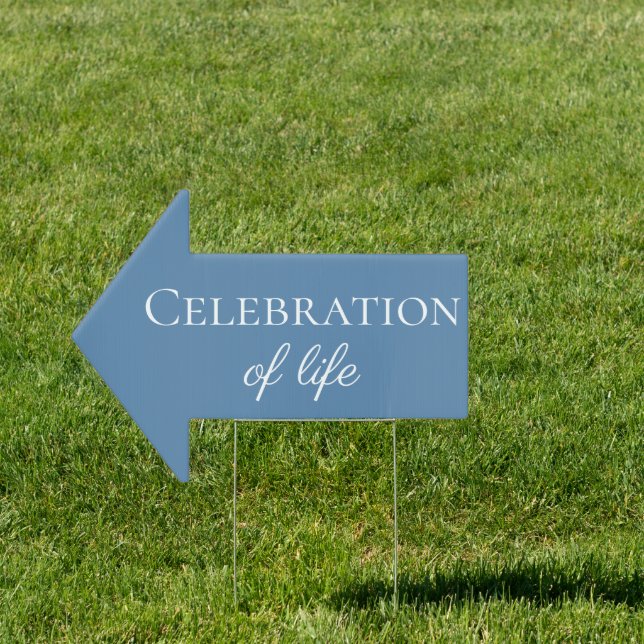 Stylish Blue Directional Arrow Celebration of Life Sign (Insitu)