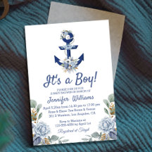 stylish blue floral nautical boy baby shower