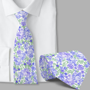 Stylish Blue Floral Pattern Necktie