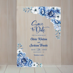 Stylish Blue Floral Wedding Save the Date