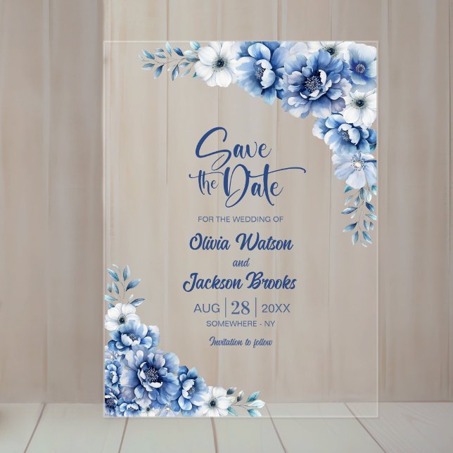 Stylish Blue Floral Wedding Save the Date (Creator Uploaded)