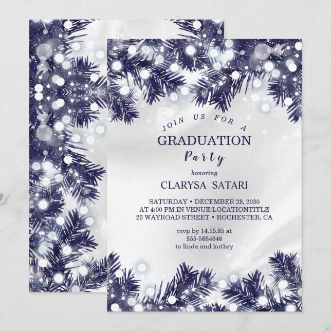 Stylish blue flower light  congratuation party invitation (Front/Back)
