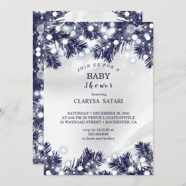 Stylish blue flower light pattern Baby shower Invitation (Front/Back)