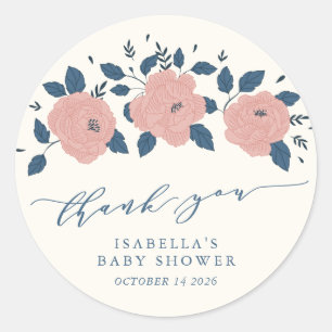 Stylish Blue Garden Flower Baby Shower Thank You Classic Round Sticker