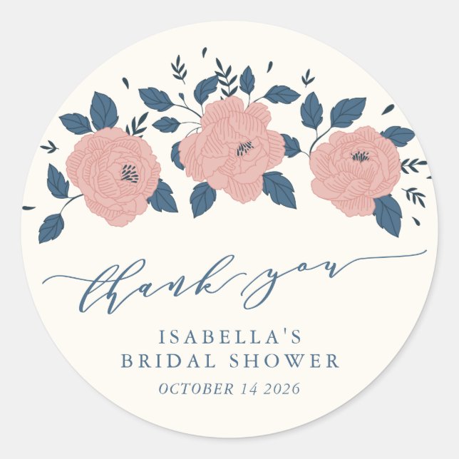Stylish Blue Garden Flower Personalized Thank You Classic Round Sticker (Front)