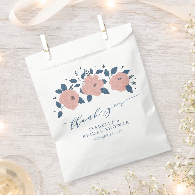 Stylish Blue Garden Flower Personalized Thank You  Favor Bag (Clipped)
