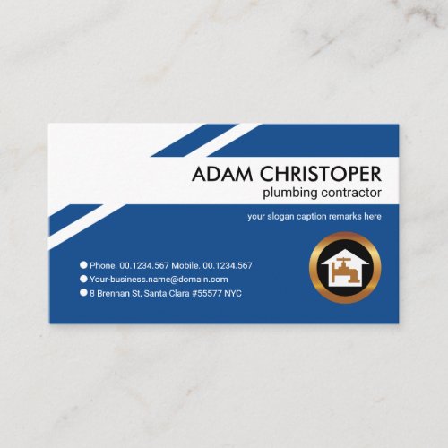 Stylish Blue Geometric Layers Plumber Plumbing Business Card