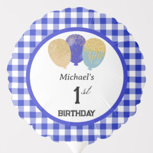 Stylish Blue Gingham & Glitter Blue Party Balloons