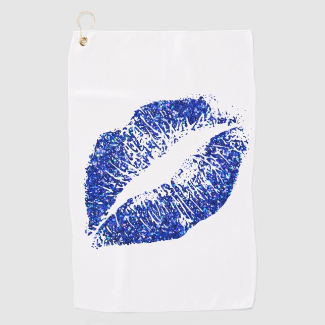Stylish Blue Glitter Lips #2 Golf Towel (Front)