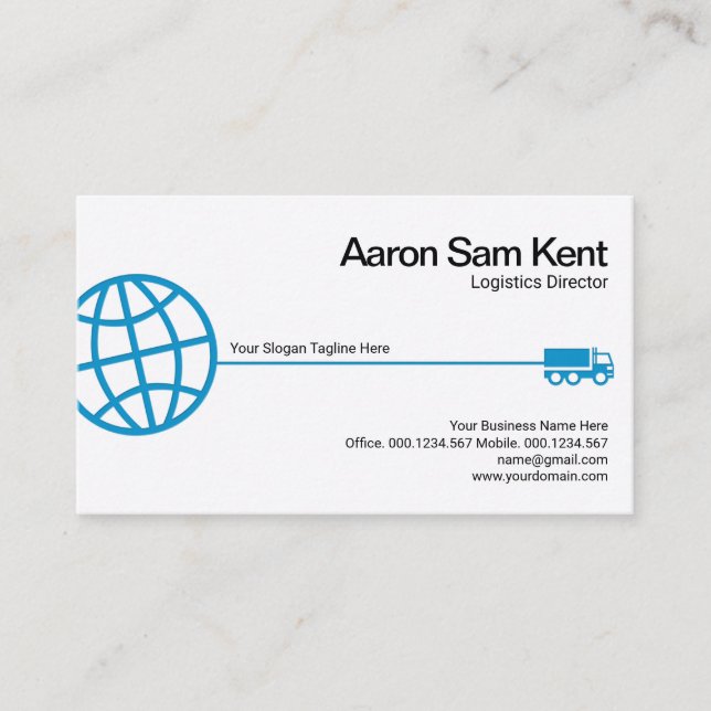 Stylish Blue Globe Trucking Line Logistics Manager Business Card (Front)