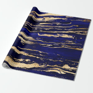Stylish Blue Gold Abstract Marble Wrapping Paper