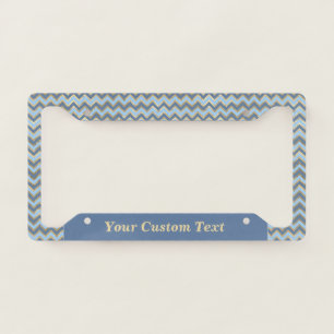 Stylish Blue Gold Chevron Stripes Personalized License Plate Frame