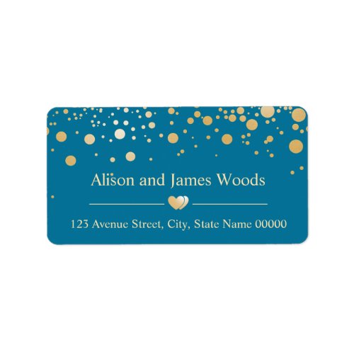 Stylish Blue Gold Confetti Dots Wedding Love Heart Label