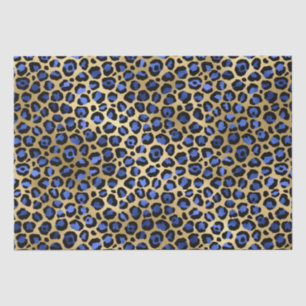 Stylish Blue & Gold Foil Leopard Spots Safari Tissue Paper