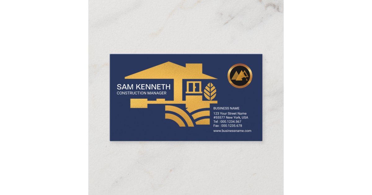 Stylish Blue Gold Home Building Contractor Business Card | Zazzle