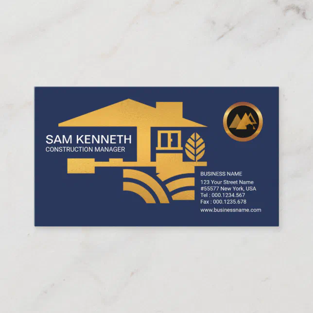 Stylish Blue Gold Home Building Contractor Business Card | Zazzle
