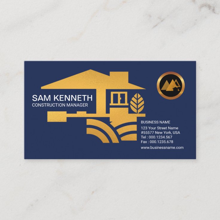 Stylish Blue Gold Home Building Contractor Business Card | Zazzle