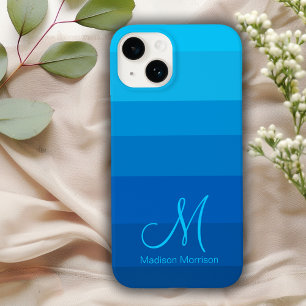 Stylish Blue Gradient Color Block Monogram Case-Mate iPhone 14 Case