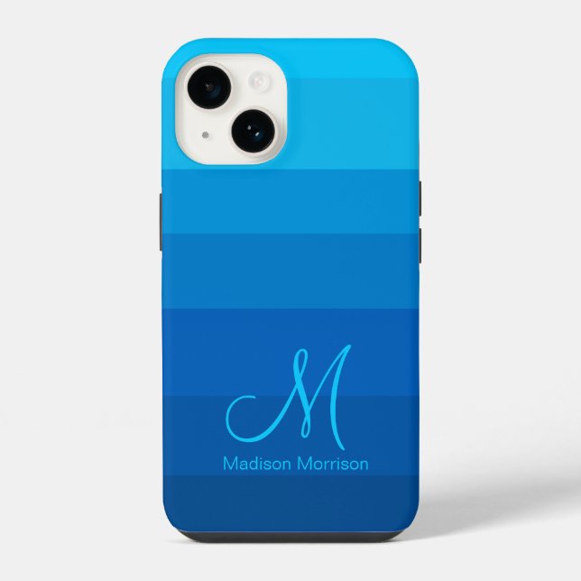 Stylish Blue Gradient Color Block Monogram Iphone Case (Back)