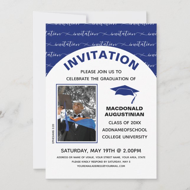 Stylish Blue Graduate Photo Invitation (Front)