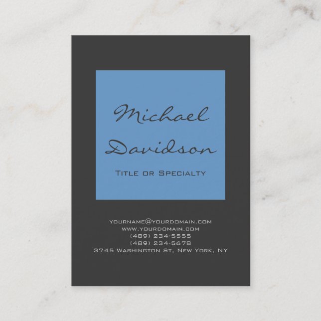 Stylish Blue Gray Script Business Card (Front)