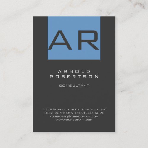 Stylish Blue Gray Trendy Monogram Business Card