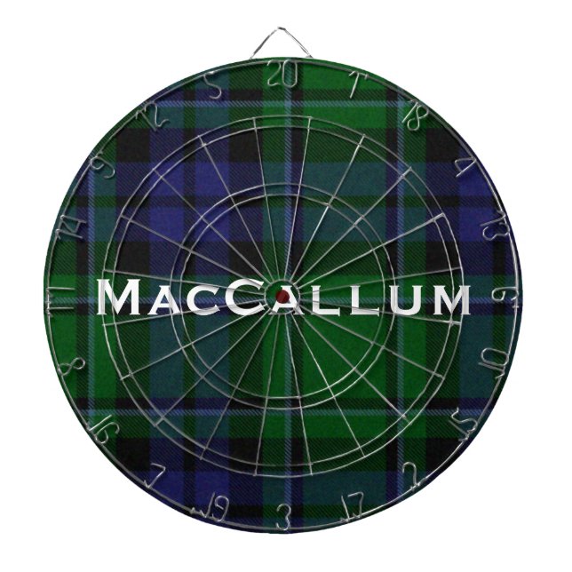 Stylish Blue & Green MacCallum Tartan Plaid Dartboard With Darts (Front)