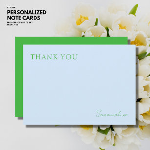 Stylish Blue Green Monogram Flat Thank You Card