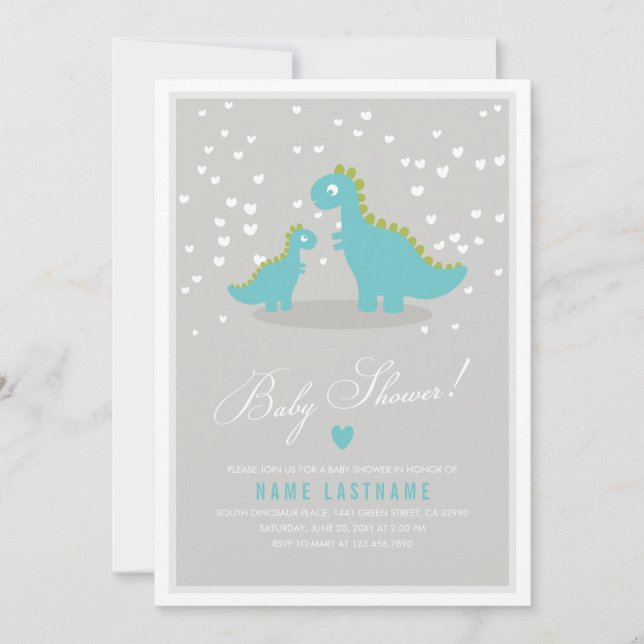 Stylish Blue Grey Dinosaur Baby Shower Invitation (Front)