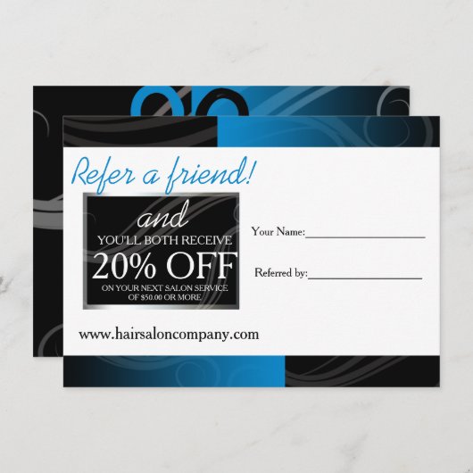 stylish blue hair salon referral card (Front/Back)
