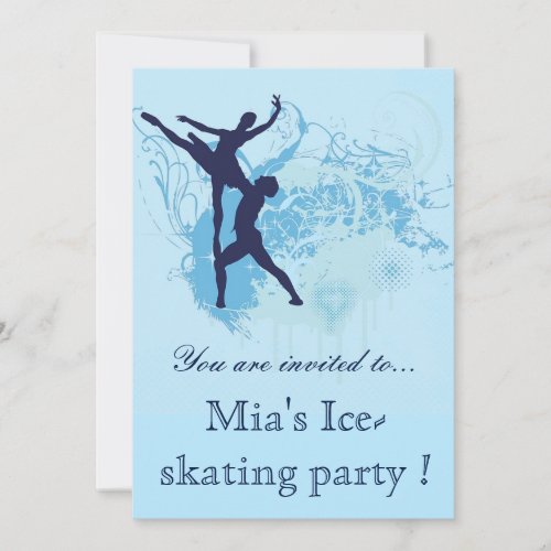 Stylish blue Ice_skating party birthday party Invitation