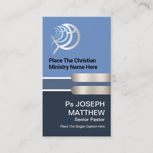 Stylish Blue Layer Silver Ichthus Business Card