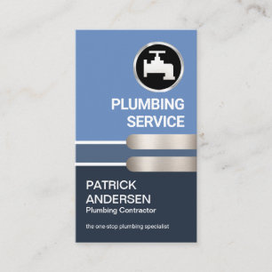 Stylish Blue Layer Silver Tab Plumbing Business Card