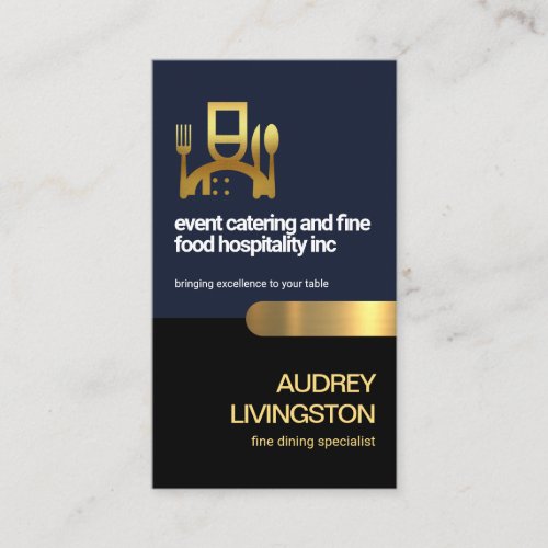 Stylish Blue Layers Gold Stripe Fine Dining Business Card
