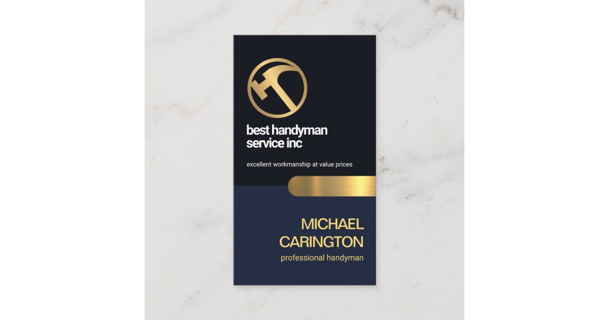 Stylish Blue Layers Gold Tab General Contractor Business Card | Zazzle