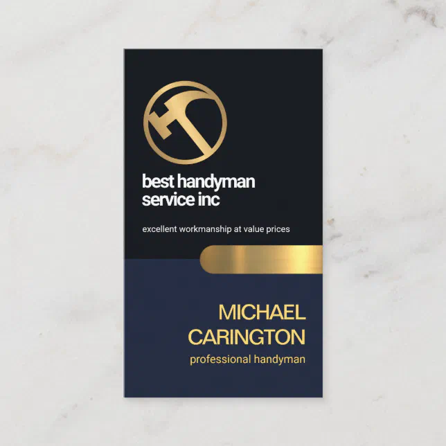 Stylish Blue Layers Gold Tab General Contractor Business Card | Zazzle