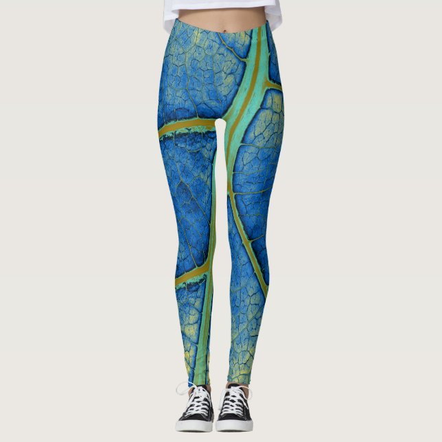 Stylish Blue Leaf Leggings (Front)