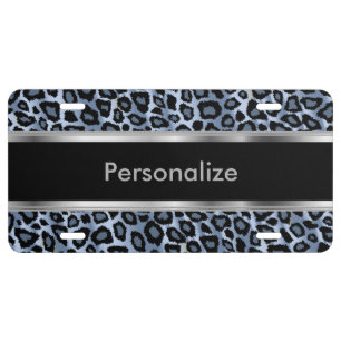 Stylish Blue Leopard Animal Pattern Personalize License Plate